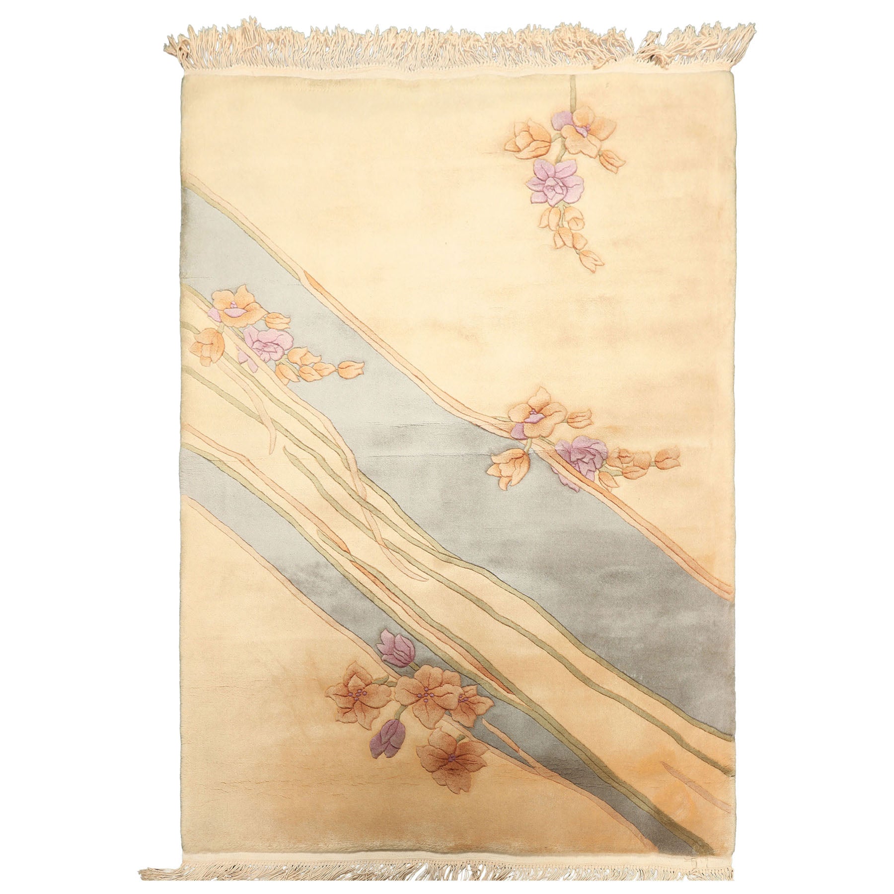 4x6 Beige, Aqua, Lavender Color Hand Knotted French Aubusson Savonerrie Wool Transitional Oriental Rug