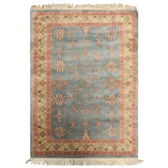 4x6 Aqua, Rose, Gold Color Hand Knotted Indo Oushak Wool Arts & Crafts Oriental Rug