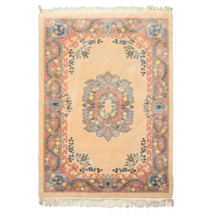 4x6 Peach, Blush, Blue Color Hand Knotted French Aubusson Savonerrie Wool Traditional Oriental Rug