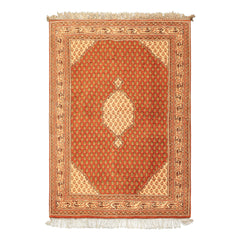 4x6 Burnt Orange, Ivory, Lime Color Hand Knotted Paisley Wool Traditional Oriental Rug