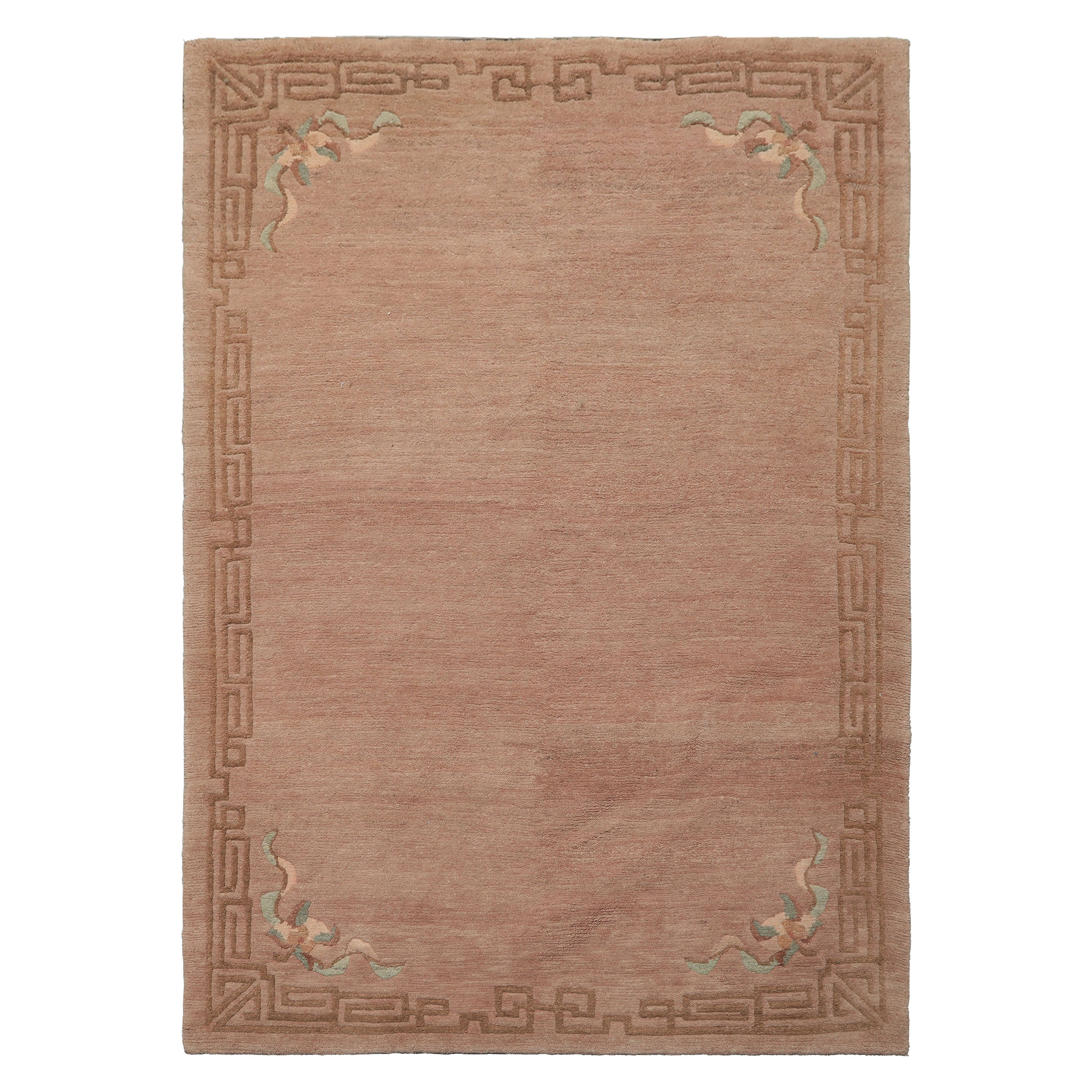 4x6 Taupe, Brown, Mint Color Hand Knotted Tibetan Wool Traditional Oriental Rug