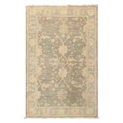 3x5 Gray, Aqua, Moss Color Hand Knotted Peshawar Wool Traditional Oriental Rug