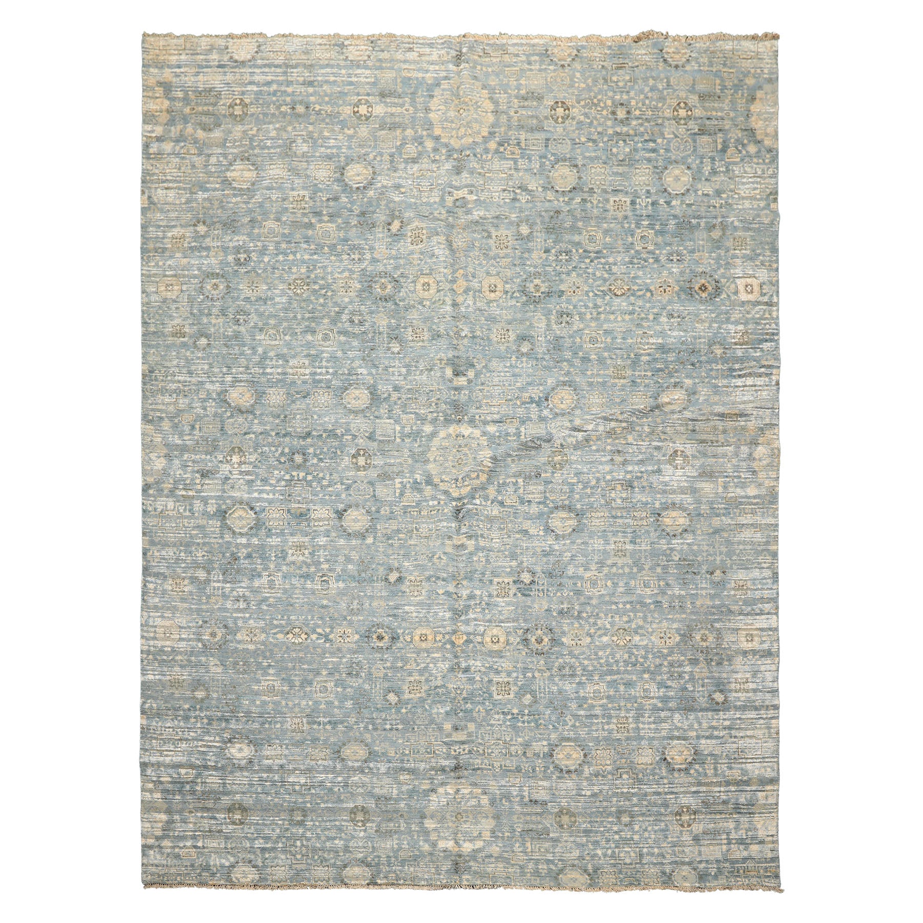 9x12 Aqua, Ivory, Beige Color Hand Knotted Tibetan Wool & Silk Modern & Contemporary Oriental Rug