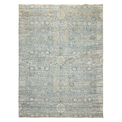 9x12 Aqua, Ivory, Beige Color Hand Knotted Tibetan Wool & Silk Modern & Contemporary Oriental Rug