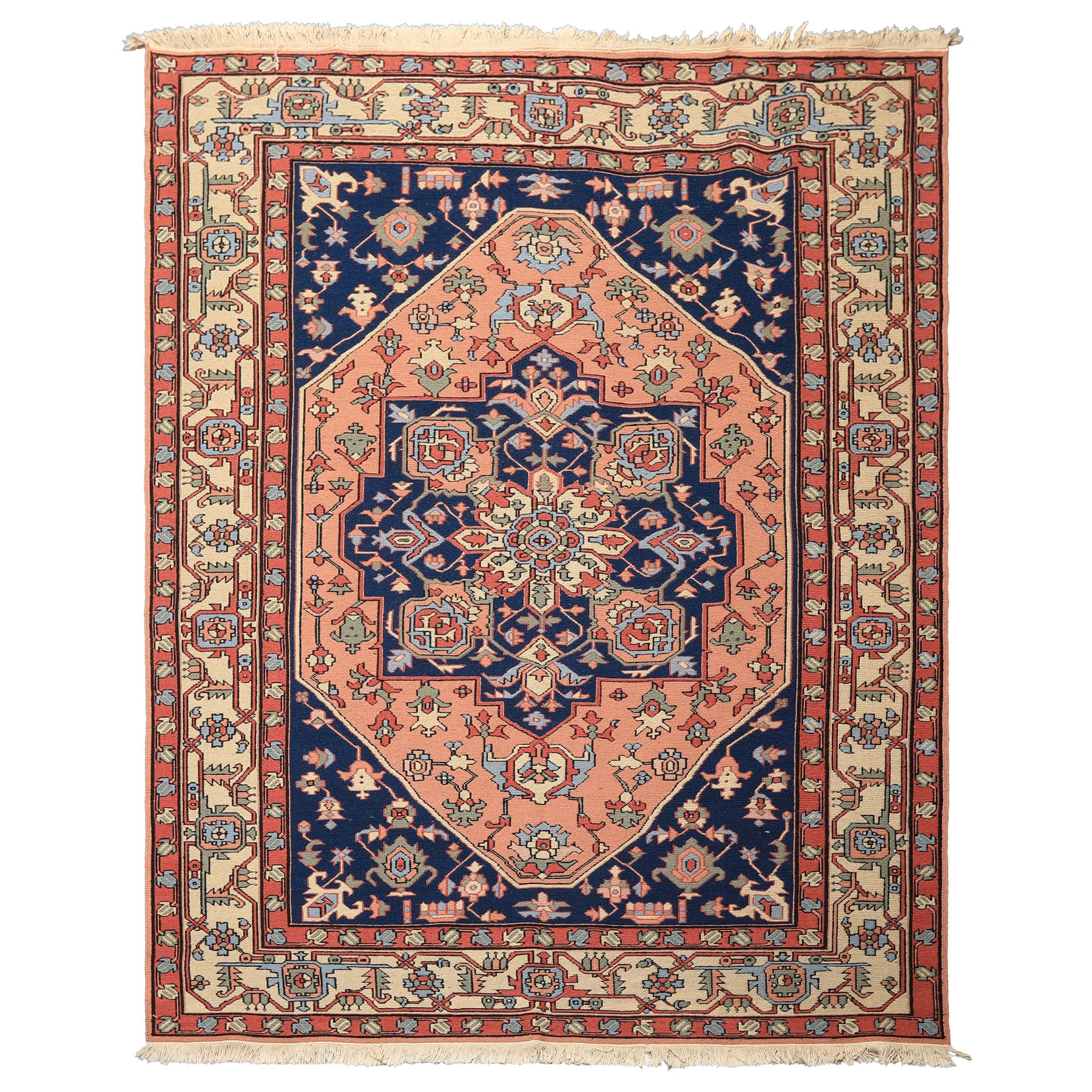 6x9 Blush, Navy, Ivory Color Hand Knotted Nourison Nourmak Soumak Wool Arts & Crafts Oriental Rug