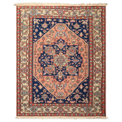 6x9 Blush, Navy, Ivory Color Hand Knotted Nourison Nourmak Soumak Wool Arts & Crafts Oriental Rug