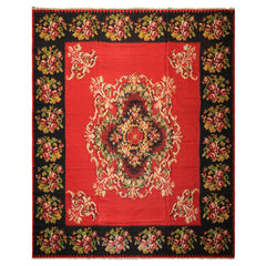9x12 Red, Charcoal, Maroon Color Hand Woven Turkish Kilim Wool Traditional Oriental Rug