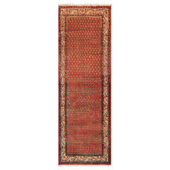 Runner Rust, Ivory, Blue Color Hand Knotted Vintage Gul Wool Traditional Oriental Rug