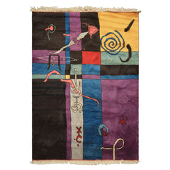 5x7 Chocolate, Lavender, Blue Color Hand Knotted Oushak Wool Art Deco Oriental Rug