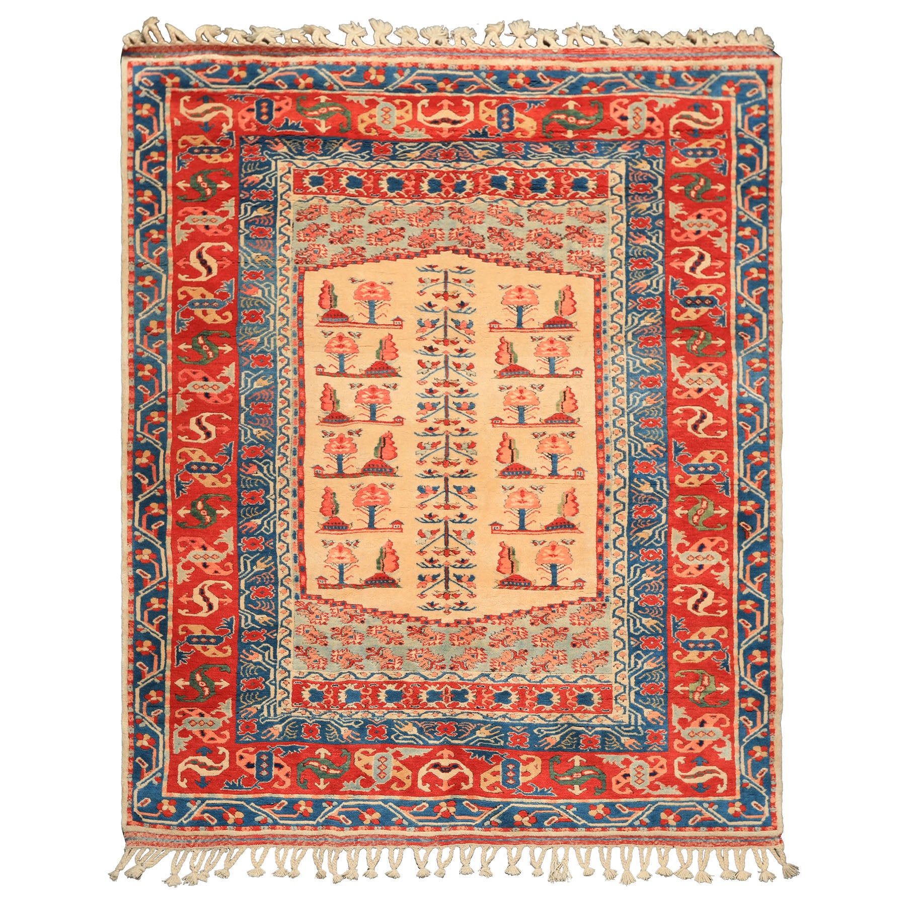6x7 Ivory, Orange, Aqua Color Hand Knotted Turkish Kula Wool Traditional Oriental Rug