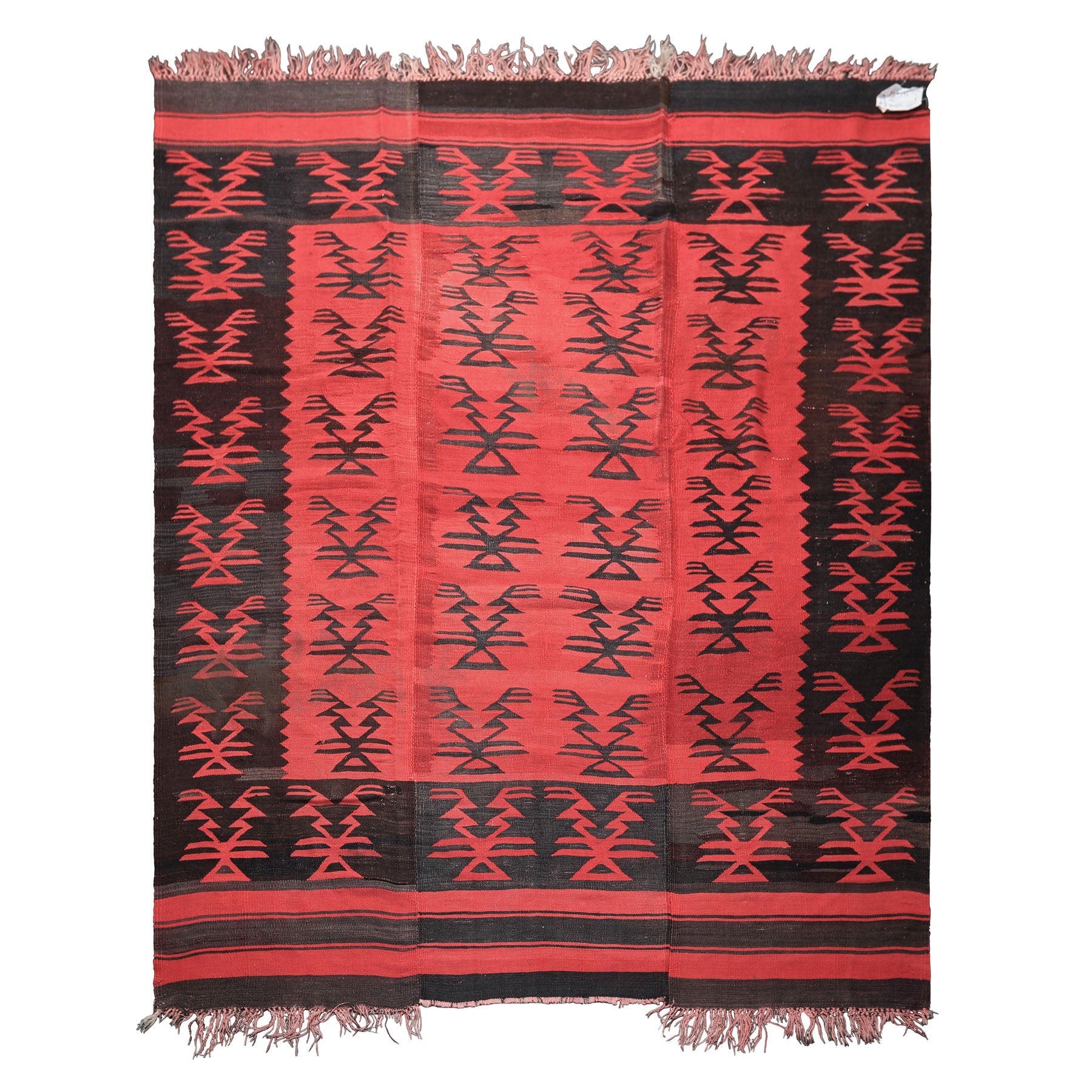 7x9 Red, Charcoal, Brown Color Hand Woven Turkish Kilim Wool Southwestern Oriental Rug