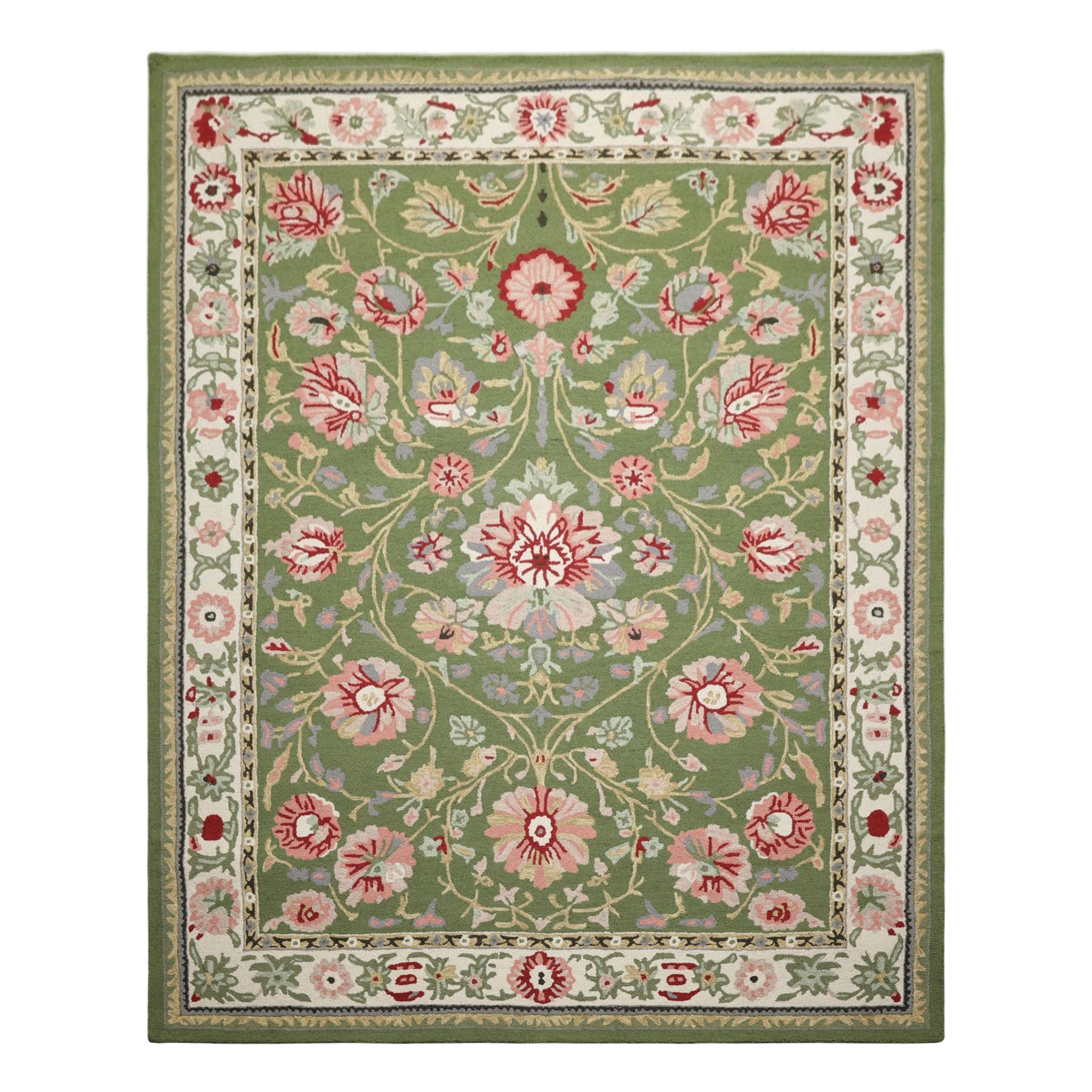 8x10 Sage, Cream, Blush Color Hand Hooked  Wool Traditional Oriental Rug