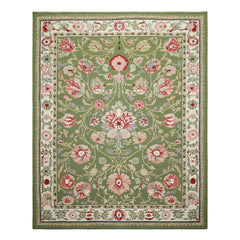 8x10 Sage, Cream, Blush Color Hand Hooked  Wool Traditional Oriental Rug