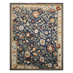 8x10 Navy, Ivory, Sage Color Hand Hooked  Wool Traditional Oriental Rug