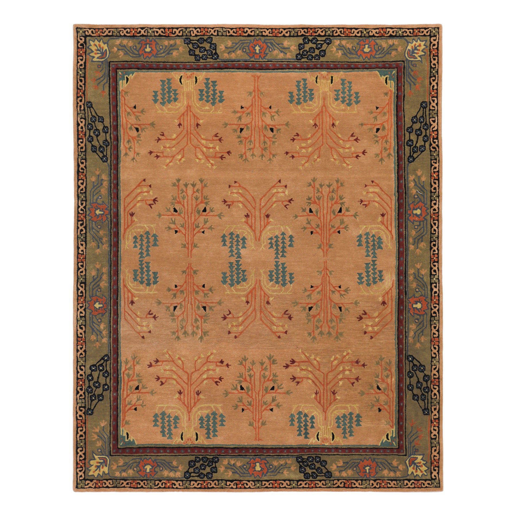 9x12 Peach, Pistachio, Blue Color Hand Tufted  Wool  Oriental Rug
