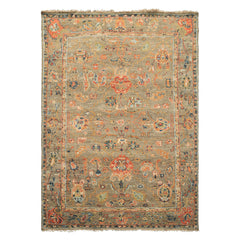6x8'3 Moss, Burnt Orange, Gold Color Hand Knotted Oushak Wool Arts & Crafts Oriental Rug