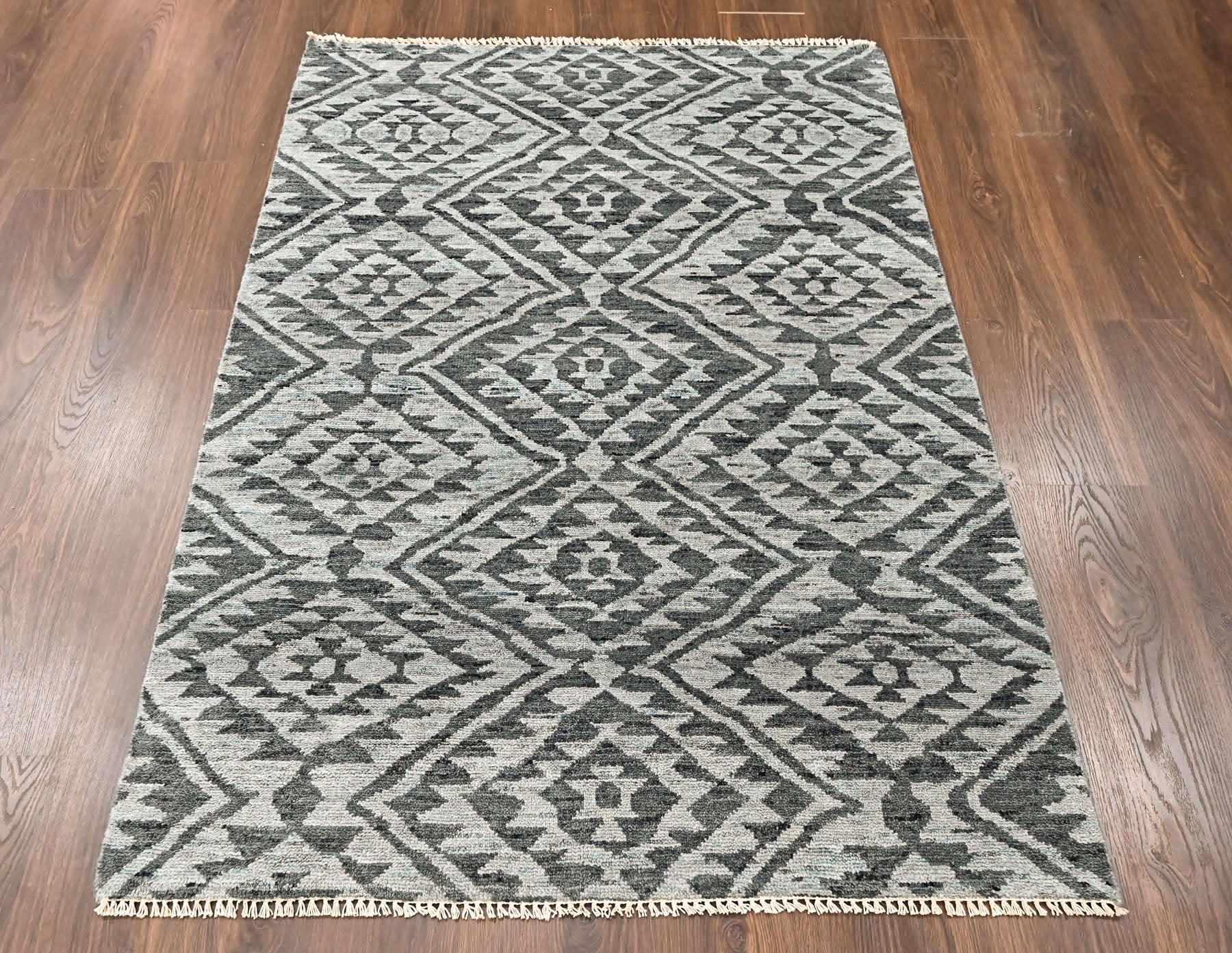 Dark Gray 4'1''x5'11'' Oushak Southwestern Hand Knotted Wool Oriental Area Rug