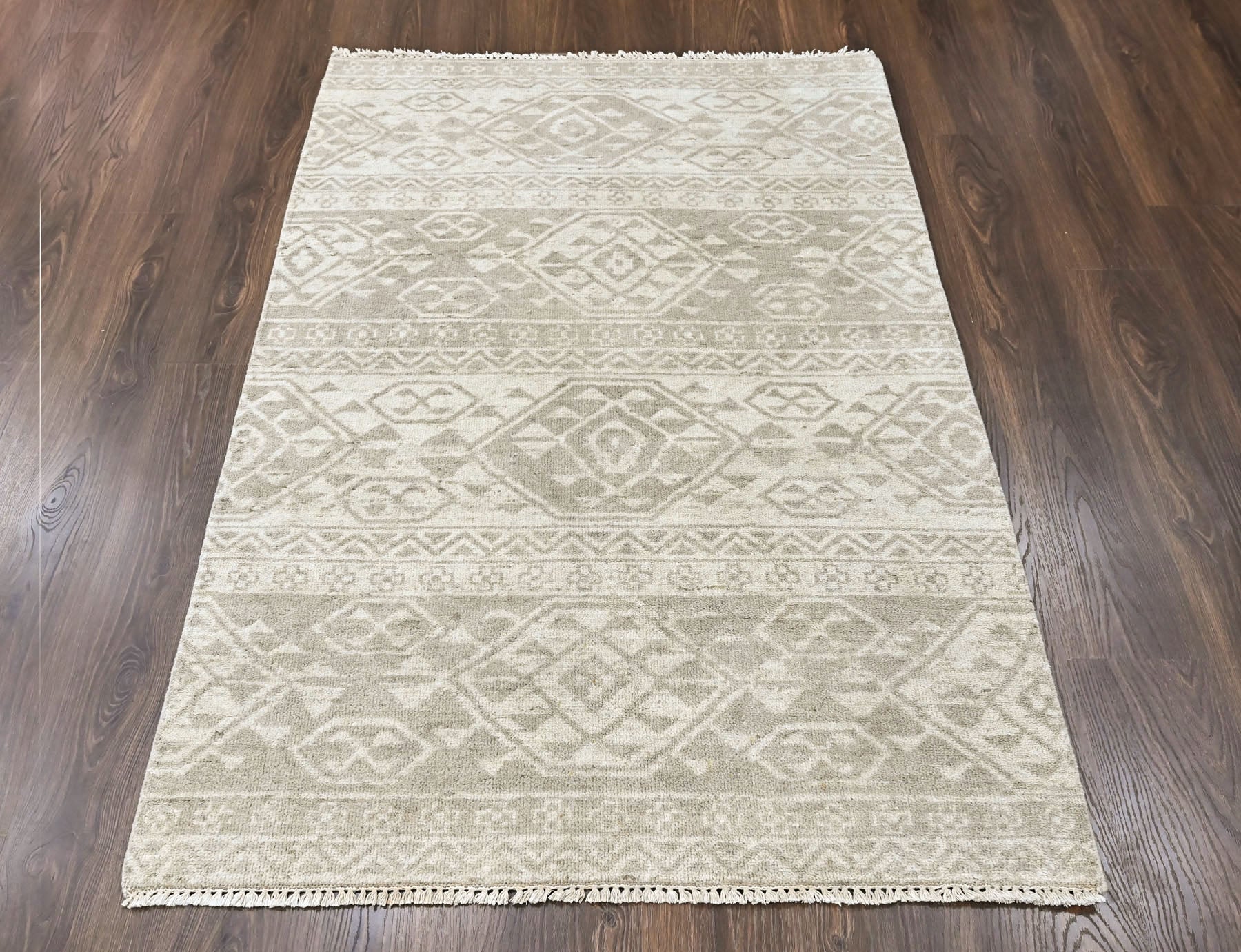 Beige 3'11''x5'10'' Oushak Southwestern Hand Knotted Wool Oriental Area Rug