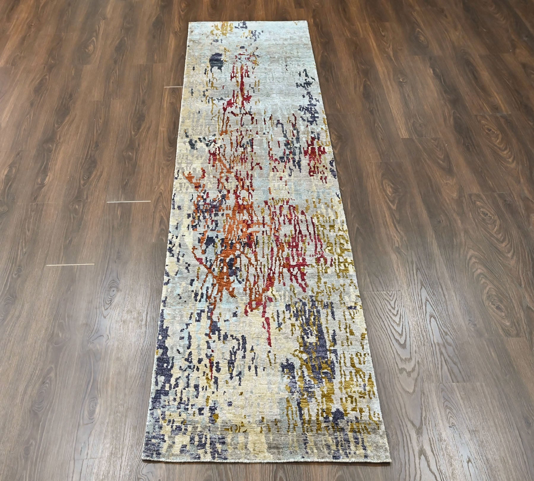 Blue 2'5''x9'8'' Tibetan Sherpa Hand Knotted Wool Oriental Area Rug