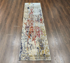 Blue 2'5''x9'8'' Tibetan Sherpa Hand Knotted Wool Oriental Area Rug