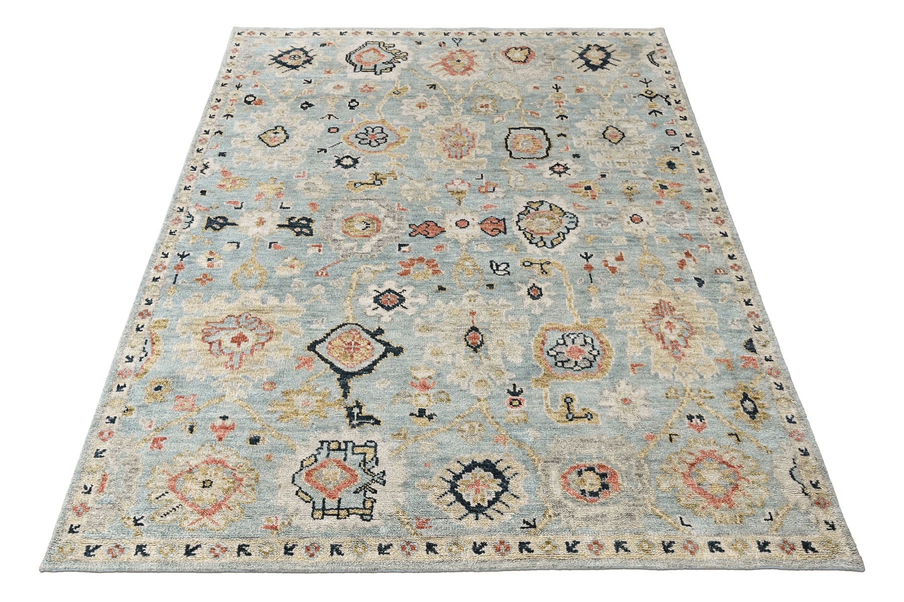 Aqua, Beige 8'1''x9'11'' Oushak Transitional Hand Knotted Wool Oriental Area Rug