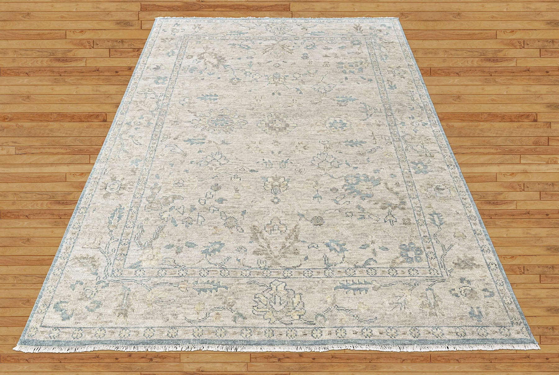 Beige, Gray 9x12'3'' Oushak Transitional Hand Knotted Wool Oriental Area Rug