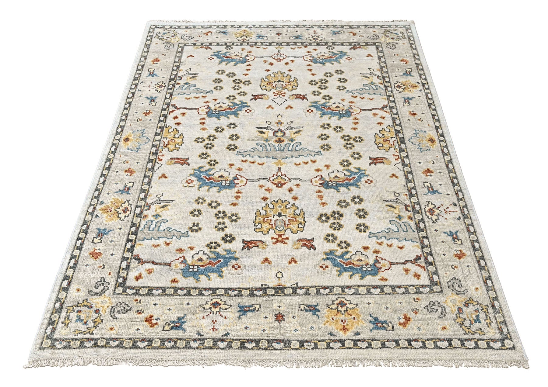 Ivory 7'10''x9'10'' Oushak Transitional Hand Knotted Wool Oriental Area Rug