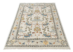 Ivory 7'10''x9'10'' Oushak Transitional Hand Knotted Wool Oriental Area Rug