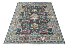 Gray, Aqua 7'9''x9'10'' Oushak Arts and Crafts Hand Knotted Wool Oriental Area Rug