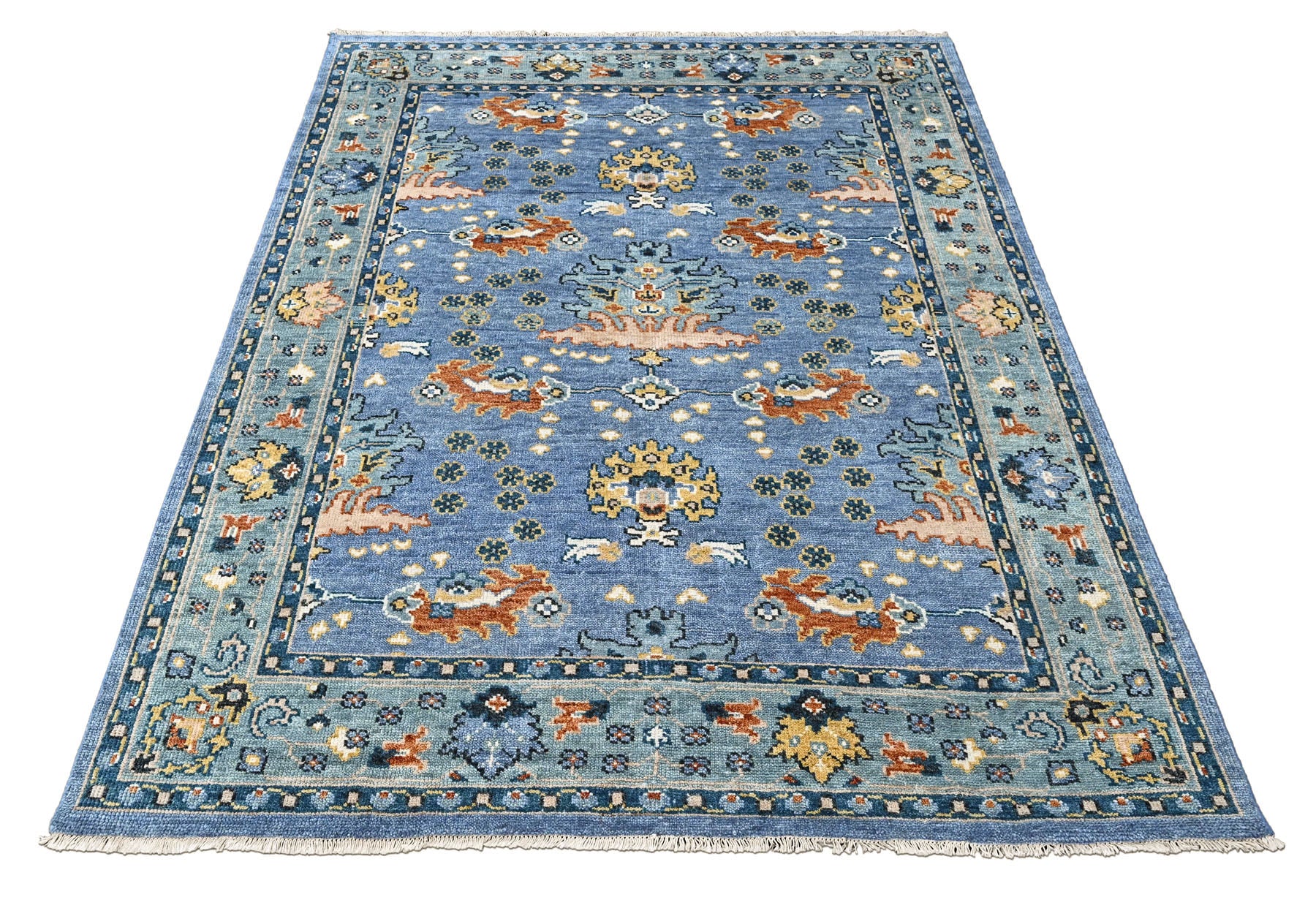 Blue, Aqua 7'11''x9'11'' Oushak Arts and Crafts Hand Knotted Wool Oriental Area Rug