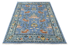 Blue, Aqua 7'11''x9'11'' Oushak Arts and Crafts Hand Knotted Wool Oriental Area Rug