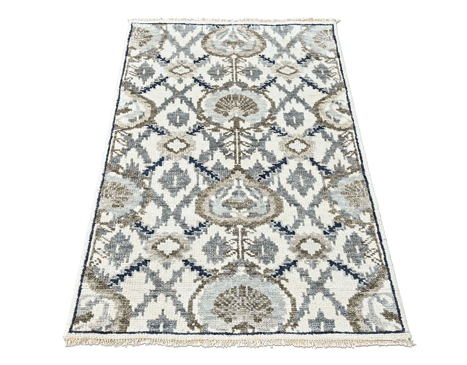 Ivory 3'6''x5'7'' Oushak Transitional Hand Knotted Wool Oriental Area Rug