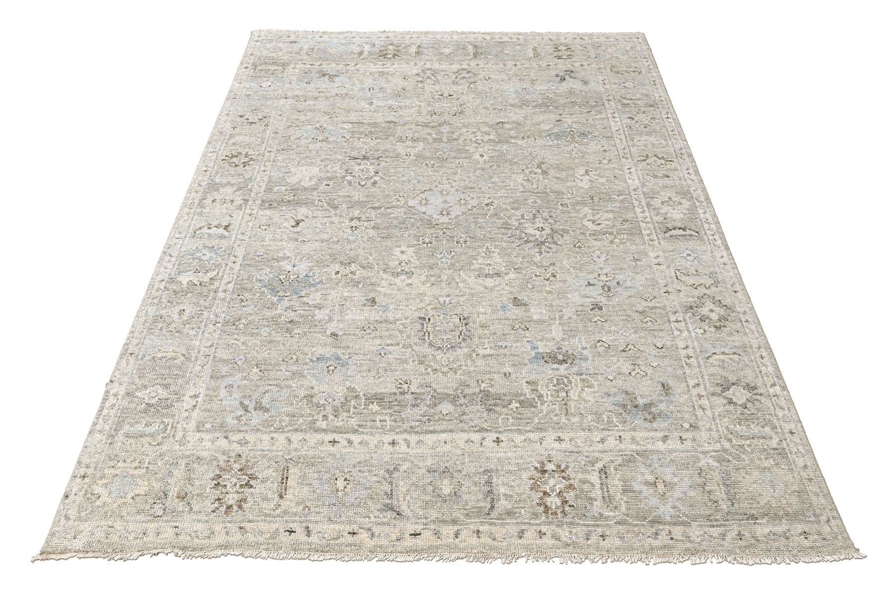 Beige, Gray 8'11''x11'11'' Oushak Transitional Hand Knotted Wool Oriental Area Rug
