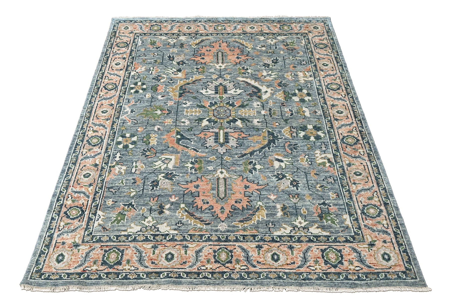 Blue, Pink 8x10 Oushak Arts and Crafts Hand Knotted Wool Oriental Area Rug