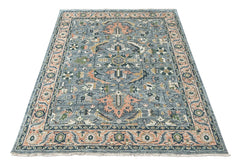Blue, Pink 8x10 Oushak Arts and Crafts Hand Knotted Wool Oriental Area Rug