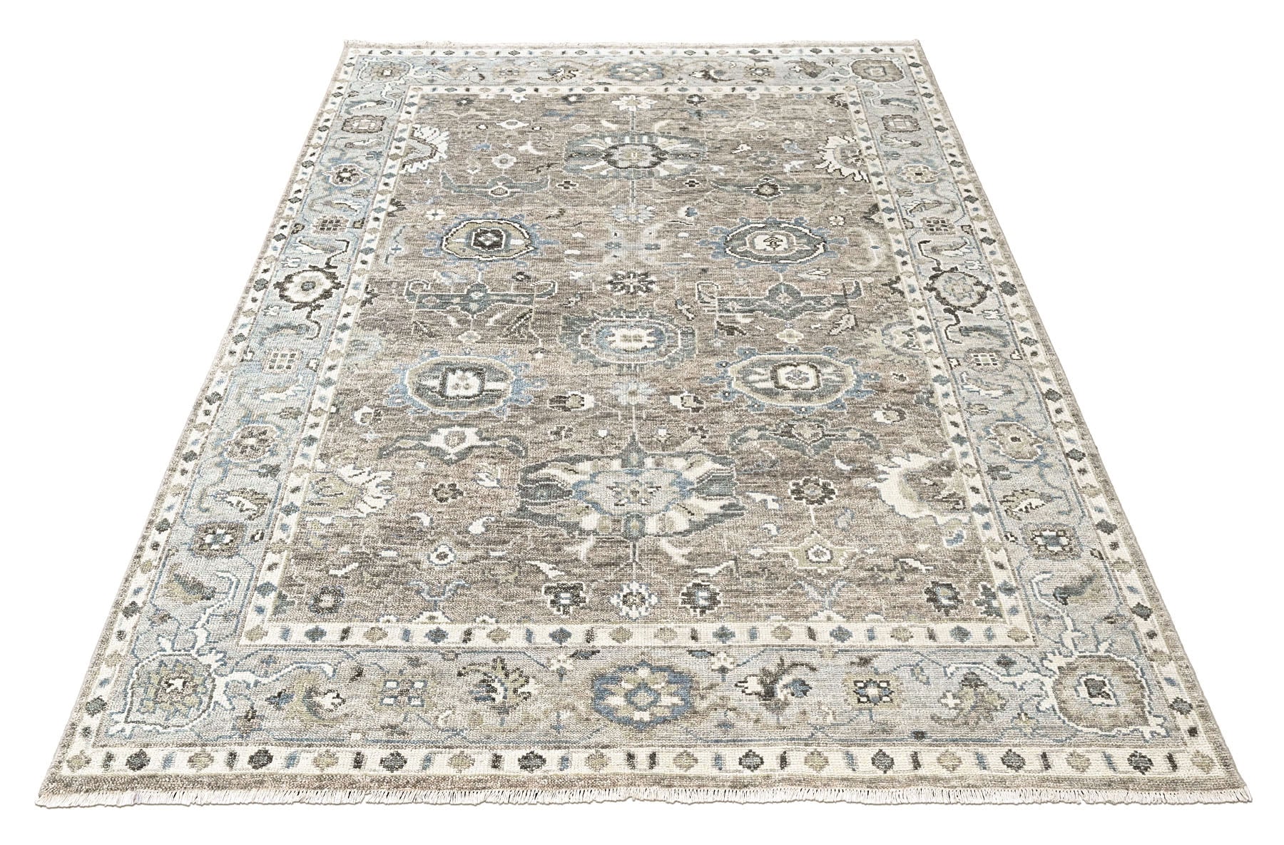 Gray, Ivory 8'11''x12 Oushak Transitional Hand Knotted Wool Oriental Area Rug