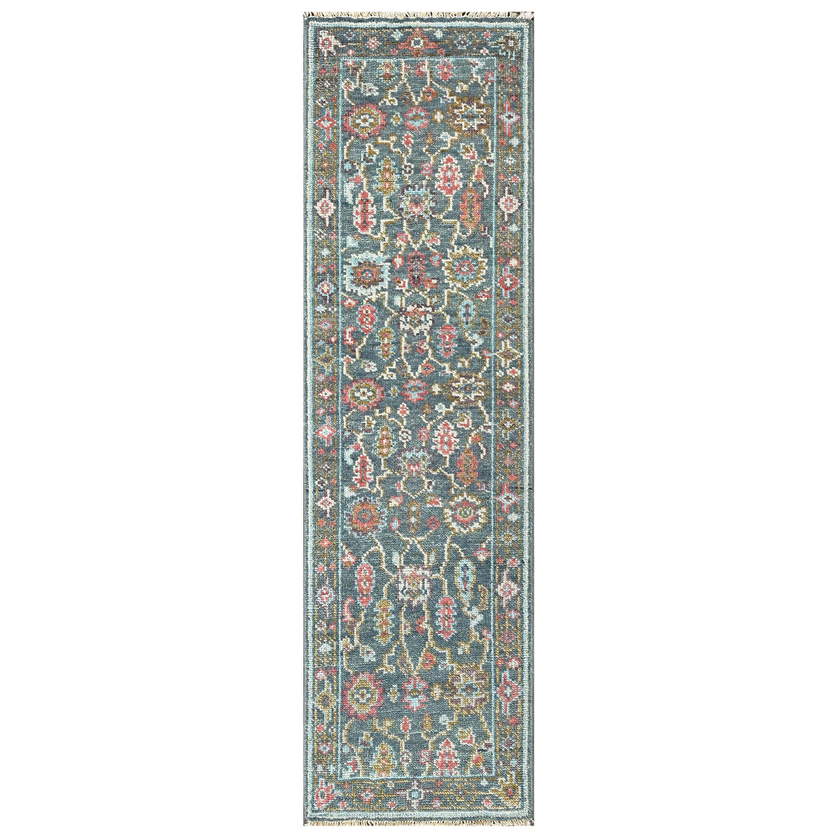 Teal, Blush Multi Size Oushak Arts and Crafts Hand Knotted Wool Oriental Area Rug