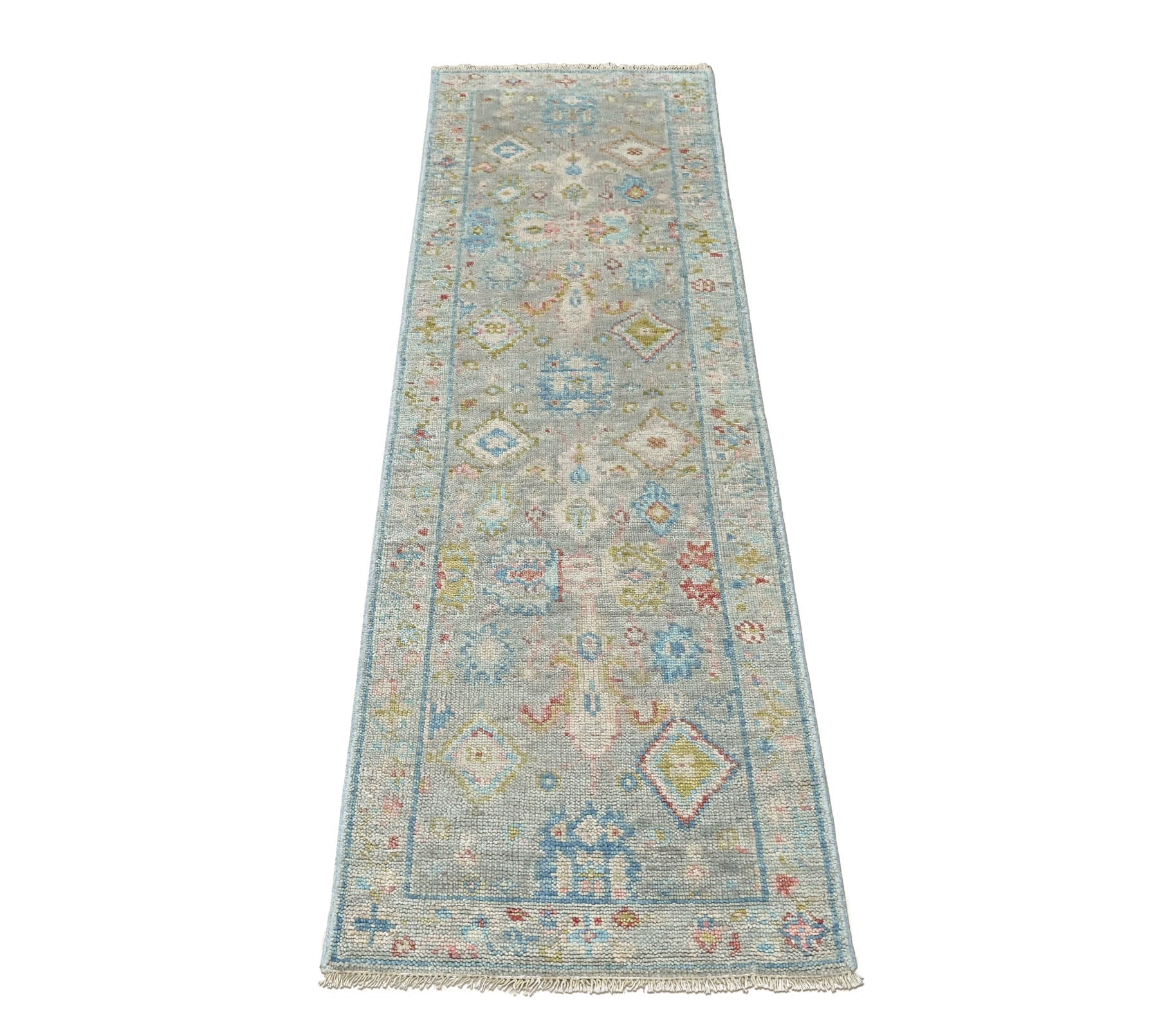 Slate 2'6''x9 Oushak Arts and Crafts Hand Knotted Wool Oriental Area Rug