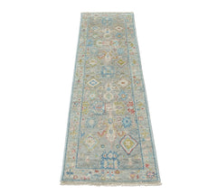 Slate 2'6''x9 Oushak Arts and Crafts Hand Knotted Wool Oriental Area Rug