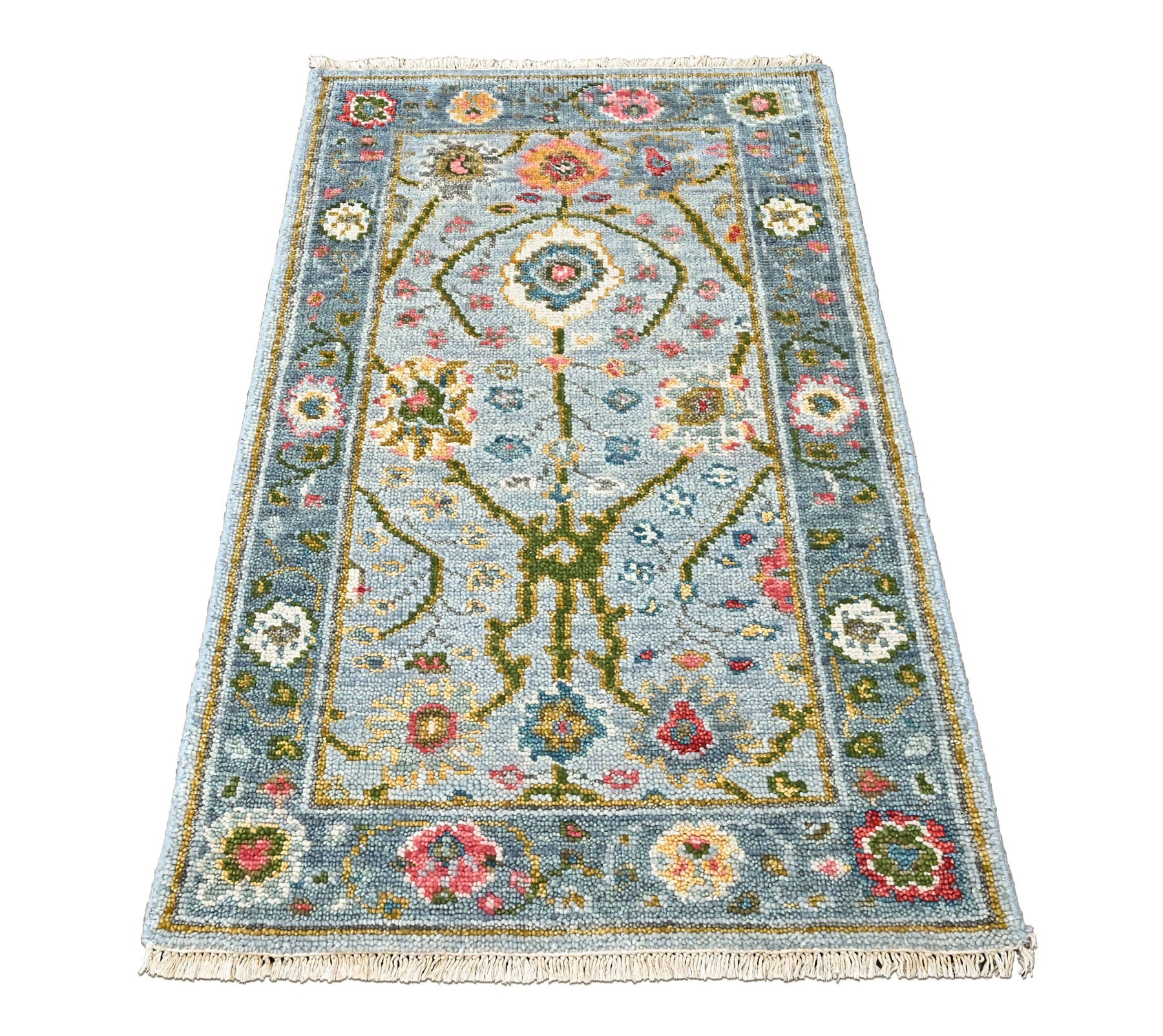 Blue 2'11''x4'11'' Oushak Transitional Hand Knotted Wool Oriental Area Rug