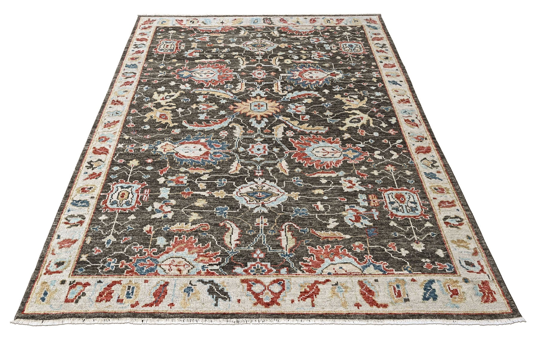 Charcoal 8'11''x11'10'' Oushak Arts and Crafts Hand Knotted Wool Oriental Area Rug