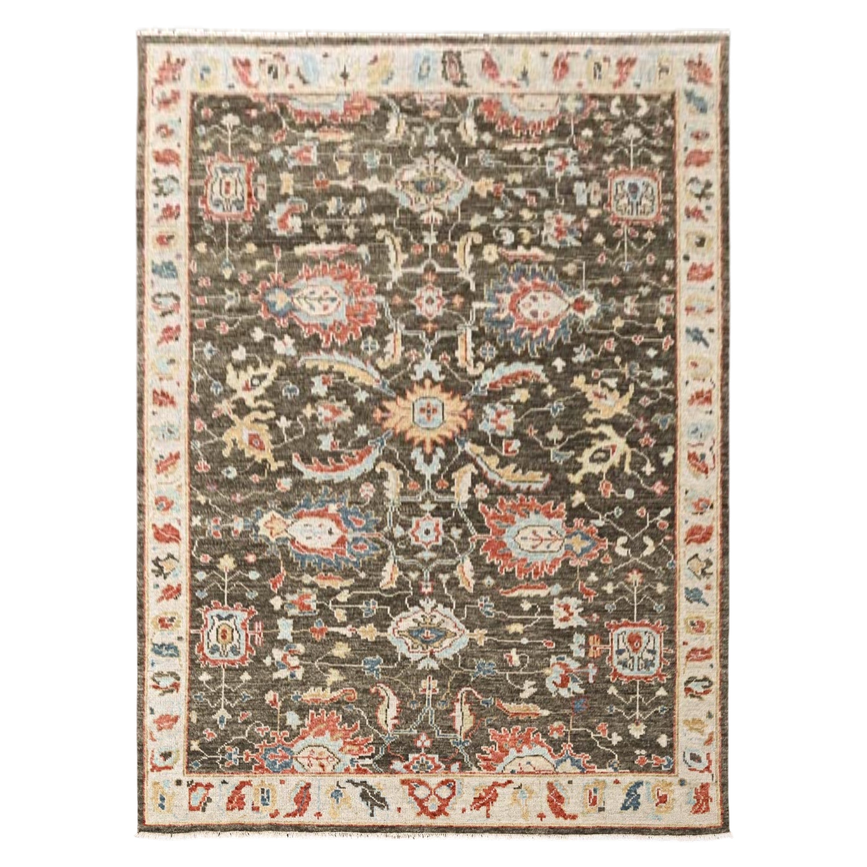 Brown, Beige 8'11''x11'10'' Oushak Arts and Crafts Hand Knotted Wool Oriental Area Rug