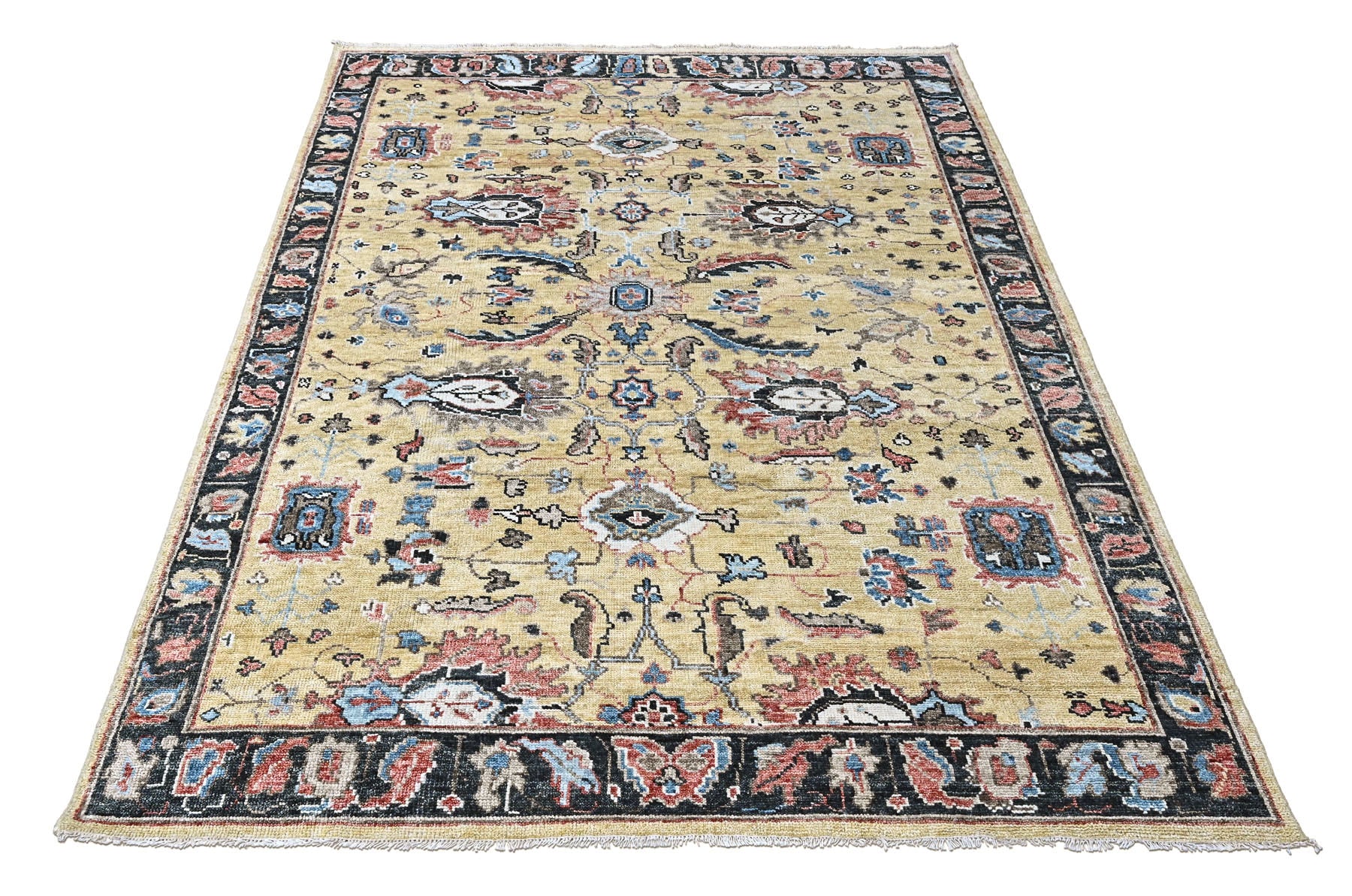 Light Gold, Blue 8'11''x11'11'' Oushak Arts and Crafts Hand Knotted Wool Oriental Area Rug