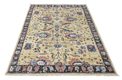 Light Gold, Blue 8'11''x11'11'' Oushak Arts and Crafts Hand Knotted Wool Oriental Area Rug