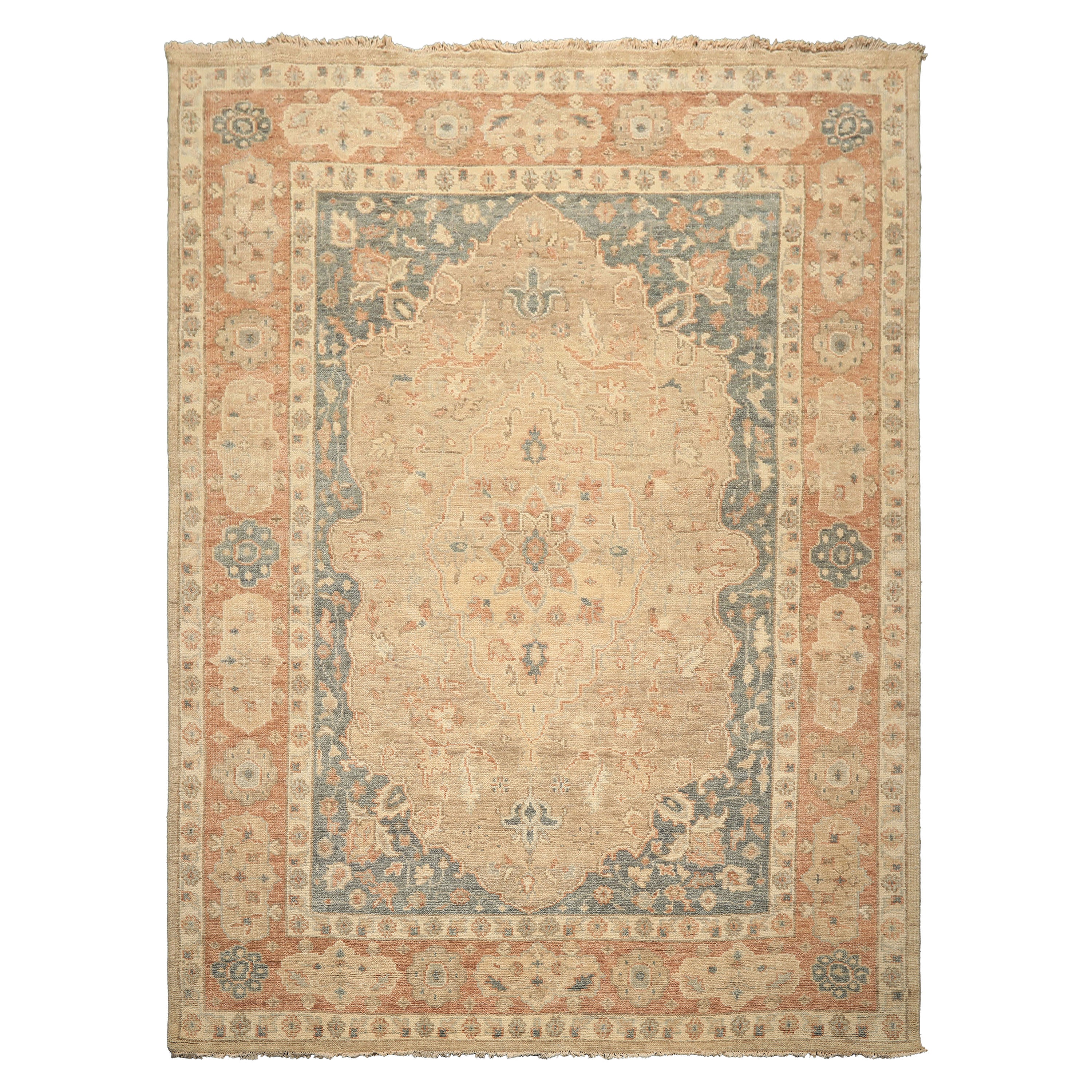 9x12 Beige, Tan, Blush Color Hand Knotted Oushak Wool Arts & Crafts Oriental Rug