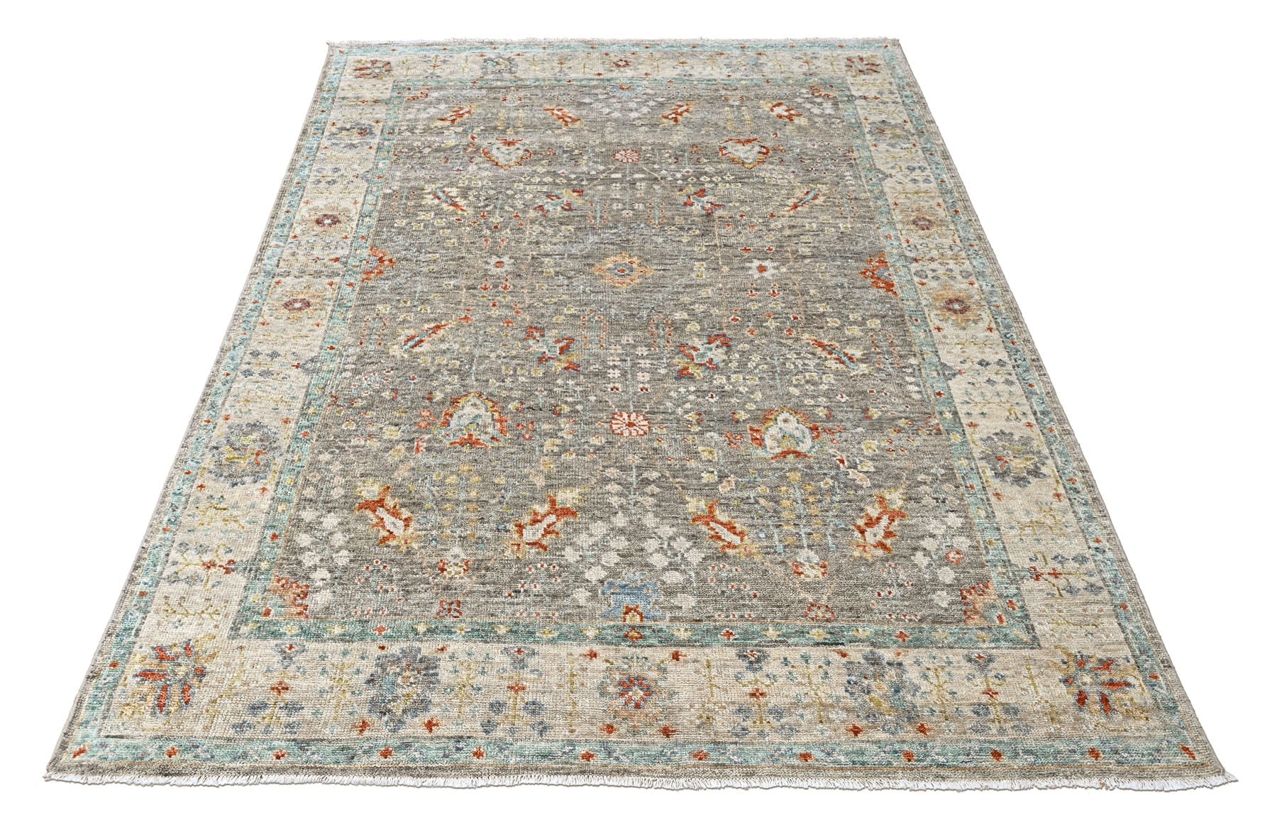 Gray, Beige 8'9''x11'11'' Oushak Transitional Hand Knotted Wool Oriental Area Rug