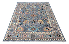 Blue, Gray 7'9''x10 Oushak Arts and Crafts Hand Knotted Wool Oriental Area Rug