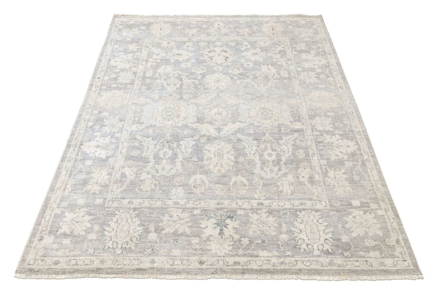 Gray, Beige 8'1''x9'11'' Oushak Transitional Hand Knotted Wool Oriental Area Rug