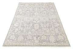 Gray, Beige 8'1''x9'11'' Oushak Transitional Hand Knotted Wool Oriental Area Rug