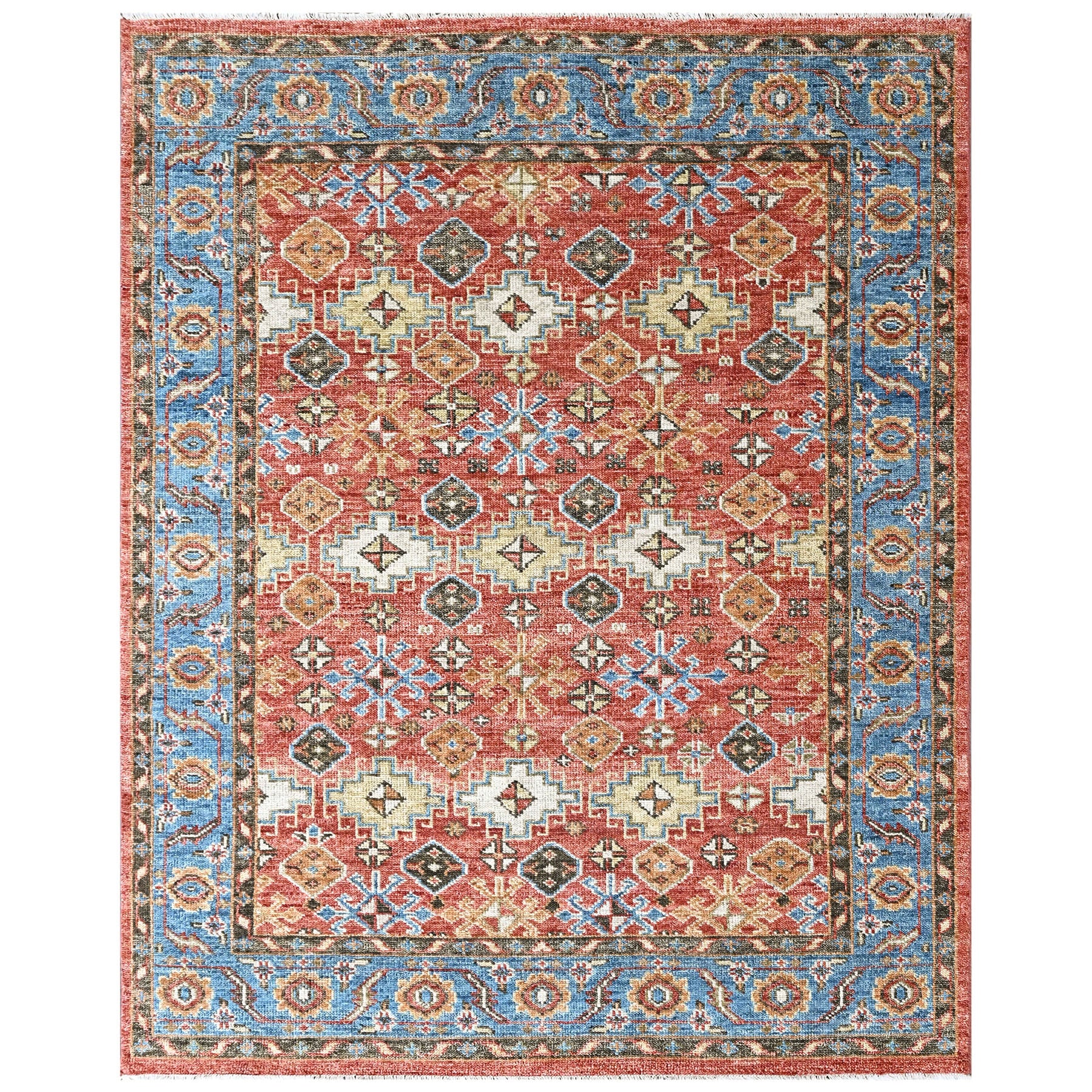 Rust, Blue Multi Size Oushak Transitional Hand Knotted Wool Oriental Area Rug